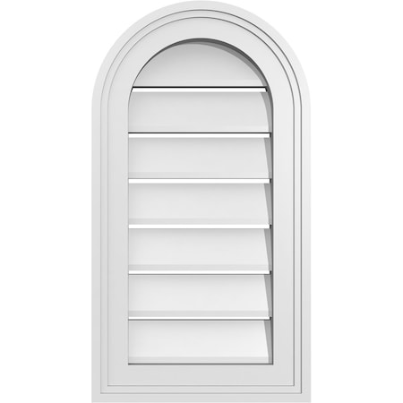 Ekena Millwork Round Top Surface Mount PVC Gable Vent: Functional, w/ 2"W x 1-1/2"P Brickmould Frame, 12"W x 22"H GVPRT12X2202SF